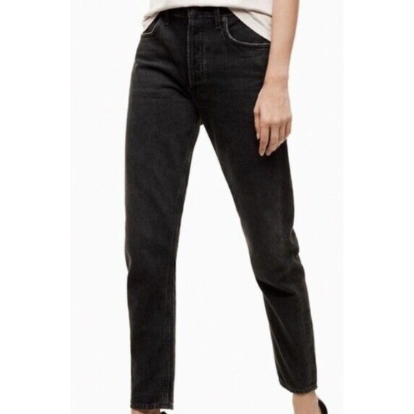 AGOLDE X ARITZIA TALULA High Rise Taper Jeans in Faded Black - Size US 25 - Picture 1 of 16